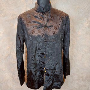 Two Sided Traditional Women's 100% Linen Black and Gold Tang Suit Top Size L